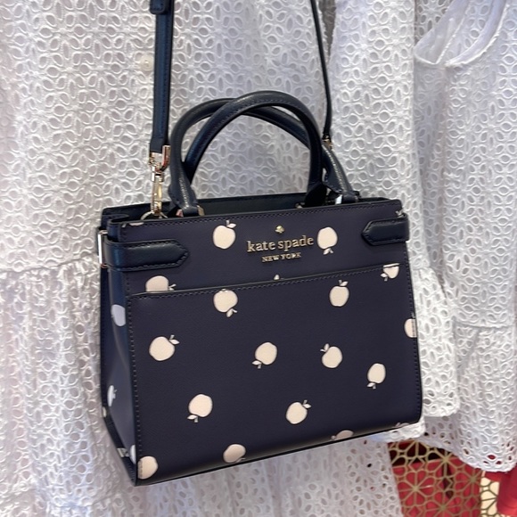 Kate Spade Staci Sm Satchel Orchard Toss Pr & Staci Lg White Apple Bifold Wallet - Picture 10 of 16